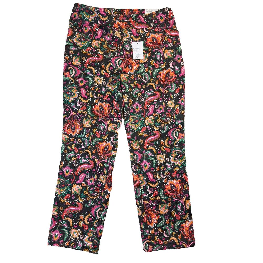 Croft Barrow Pants Womens 14 Short Colorful Effortless Stretch Paisley Pants NWT